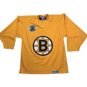 VTG Mens CCM Boston Bruins Hockey Jersey Yellow Center Ice Made in Canada Size M